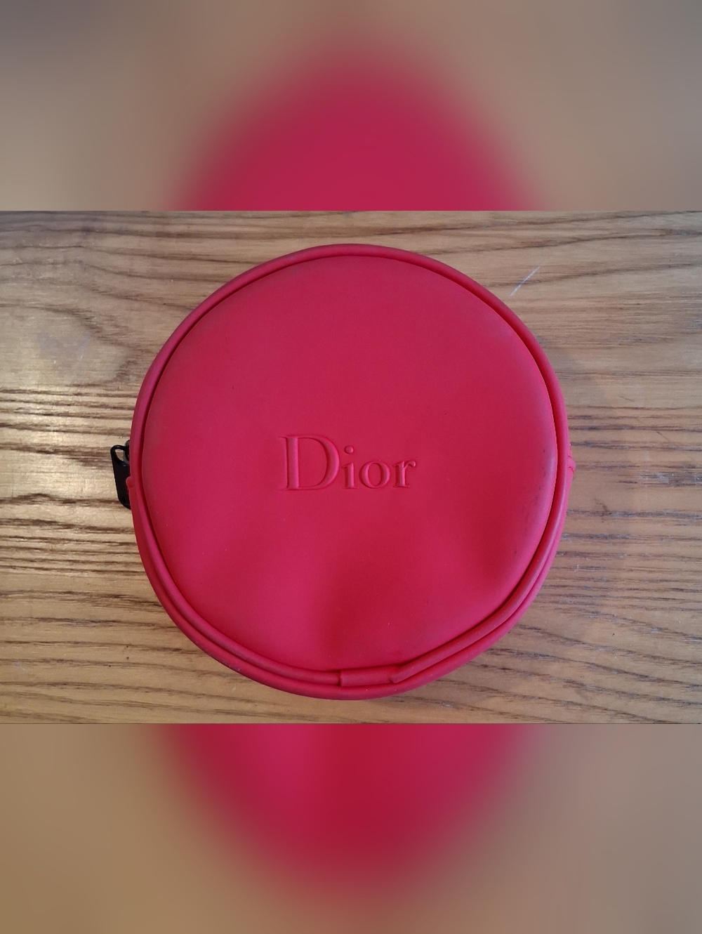 EUC Dior Beauty Red Circular Cosmetic Makeup Travel Coin Pouch Bag